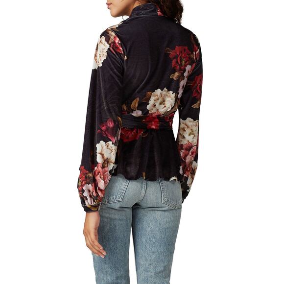 PatBo Floral Printed Velvet Wrap Top Size Small - Picture 5 of 6